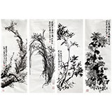 李明成三尺梅蘭竹菊四條屏（已裱軸）