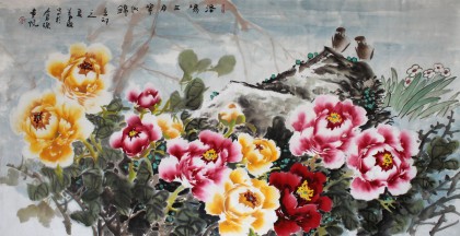 姜康四尺牡丹畫《洛陽三月花似錦》