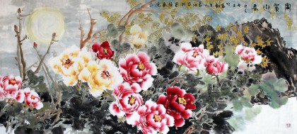 姜康六尺牡丹畫《富貴迎春》