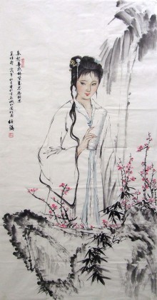 四尺精品仕女畫《黛玉》