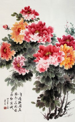 已故名家王呈四尺國畫牡丹《唯有牡丹真國色》（詢價(jià)）