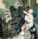 顏涵四尺斗方重彩仕女圖（詢價(jià)）