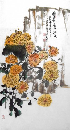 李明成三尺花鳥畫《盛世落花分外香》