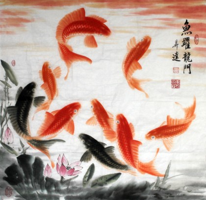 【已售】畫魚名家周升達(dá)四尺斗方《九魚圖》