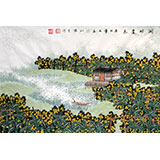 寧良成四尺三開田園作品《湖畔麗色》