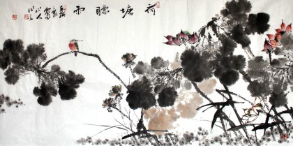 四川美協(xié)西蜀山人四尺荷花圖《荷塘聽雨》