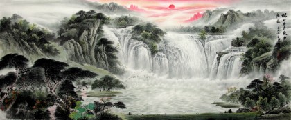 小八尺聚寶盆風(fēng)水山水《旭日東升》