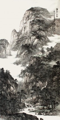 著名山水畫家周武元四尺《夏日山居》