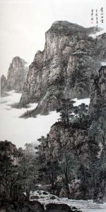 著名山水畫家周武元四尺《青山白云》