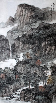 著名山水畫家周武元六尺《秋山白云》