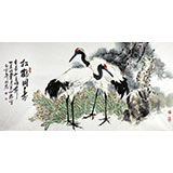 【已售】王向陽(yáng) 四尺作品《松鶴同壽》 當(dāng)代著名畫家