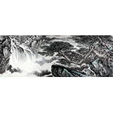 著名畫家王凌云小八尺山水《松云觀瀑圖》（微信詢價）