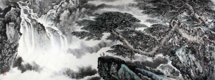 著名畫家王凌云小八尺山水《松云觀瀑圖》