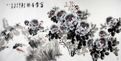 王寶欽六尺鯉魚(yú)牡丹圖《富貴有余》(詢(xún)價(jià)）