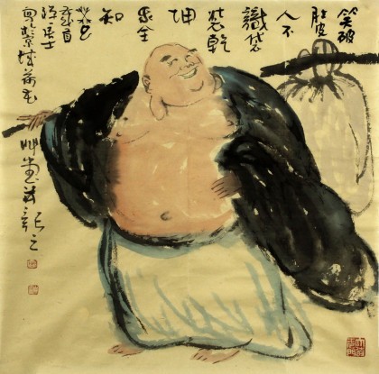 當代著名禪意畫家周自豪四尺斗方《布袋和尚》