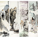 中國美協(xié)會員龐銀時人物四條屏