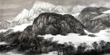 山水畫家周武元四尺寫意山水畫《山居圖》