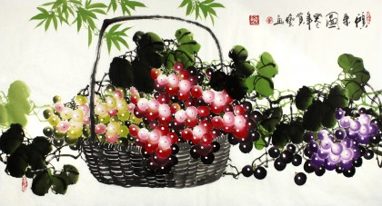 三尺餐廳國畫葡萄《碩果圖》