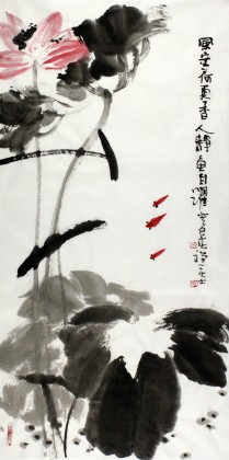 禪一居士周自豪三尺水墨荷花圖《風定荷更香》