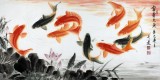 【已售】名家周升達四尺客廳國畫九魚圖《富貴久魚》