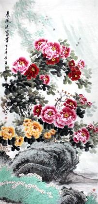 王寶欽 大尺寸作品《春風(fēng)送富貴》當(dāng)代花鳥牡丹畫名家（詢價(jià)）