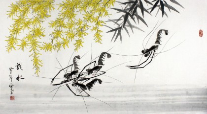 安徽美協(xié)何華賢三尺國(guó)畫(huà)蝦《戲水》