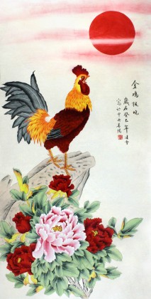 北京美協(xié)凌雪四尺雄雞牡丹圖《金雞報曉》
