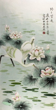 北京美協(xié)凌雪三尺荷花白鷺圖《路路皆通》