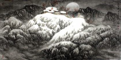 水墨名家趙金鸰太行雪村系列四尺山水畫《元宵夜》