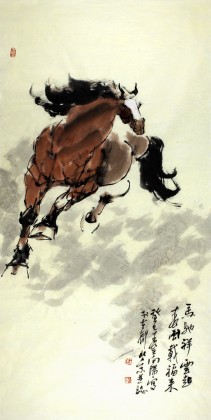 河南美協(xié)王向陽(yáng)四尺寫(xiě)意駿馬圖《馬馳祥云起》