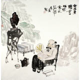 李勝春四尺斗方人物畫《無事多讀書》