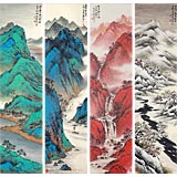 【可定制】名家劉金河四條屏山水畫《春夏秋冬》
