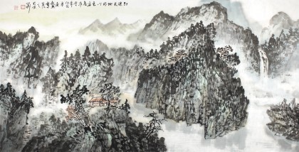 名家庾超然四尺山水畫《江流天地外》