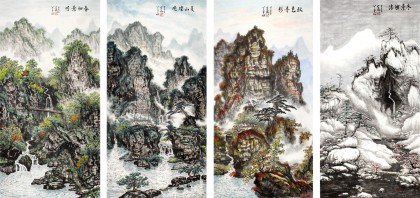 蒲家瑞三尺精品四條屏《春夏秋冬》