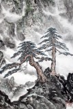 蒲家瑞 四尺迎客松山水畫(huà)《春山飛云》 88歲陜西著名老畫(huà)家
