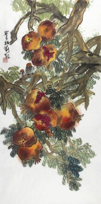 【已售】劉紀(jì) 三尺國畫石榴《百子迎祥》 中國畫大家 真跡收藏