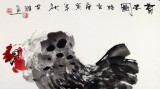 【已售】劉其墉四尺斗方水墨雄雞《育子圖》