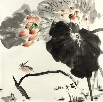 劉其墉四尺斗方國畫荷花《盛夏》