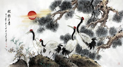 王寶欽六尺祝壽字畫《松鶴長(zhǎng)春》