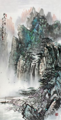 王凌云四尺國畫山水《桃花江畔》