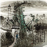 黃奇松四尺斗方國畫山水《日澗邊尋茯苓》