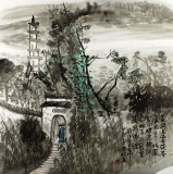 黃奇松四尺斗方國(guó)畫(huà)山水《日澗邊尋茯苓》