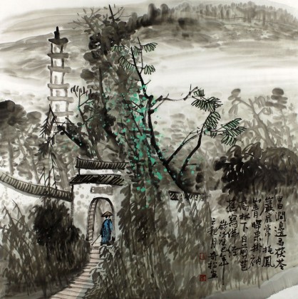 黃奇松四尺斗方國(guó)畫(huà)山水《日澗邊尋茯苓》