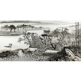 黃奇松四尺水墨山水畫《兩岸青山聚米多》