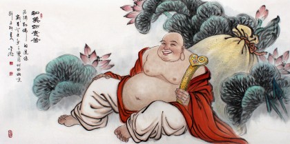 名家趙金鸰四尺米勒笑佛《和美如意圖》