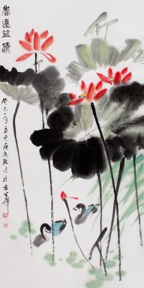 湖北美協(xié)會(huì)員庾超然四尺荷花圖《香遠(yuǎn)益清》