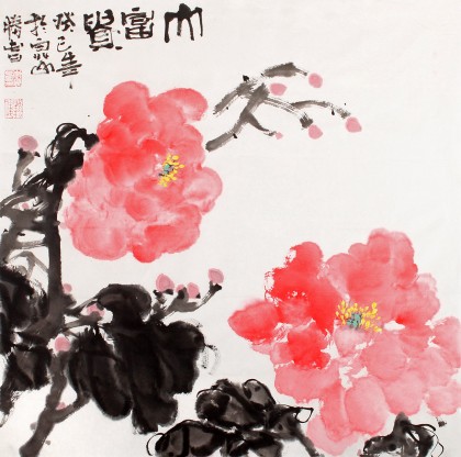 李勝春三尺斗方國(guó)畫(huà)牡丹《大富貴》