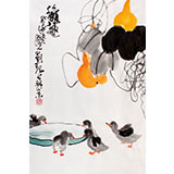 【已售】劉紀(jì)四尺三開葫蘆國(guó)畫《秋趣》 中國(guó)畫大家 真跡收藏（詢價(jià)）