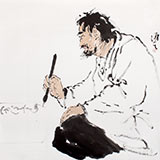 陳漫之四尺斗方人物畫《作詩(shī)》（詢價(jià)）