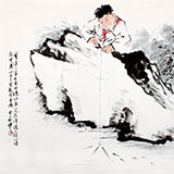 陳漫之四尺斗方童趣圖《此中有趣慢垂釣》（詢價(jià)）